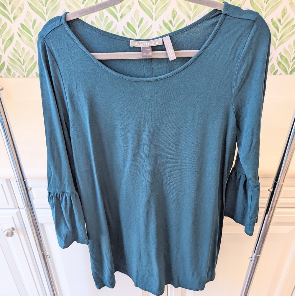 Daniel Rainn X A Pea in the Pod Turquoise Maternity Blouse Large Bell Sleeves